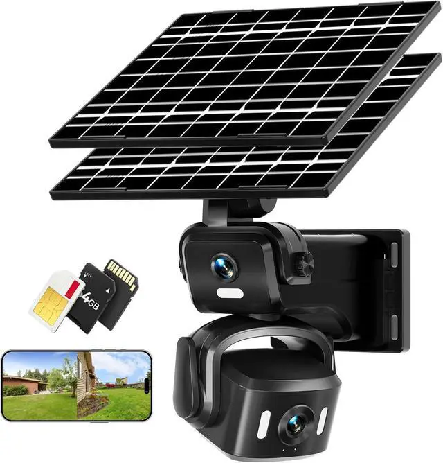 Main image of 4G LTE Solar Security Camera Outdoor, Dual Lens 4K 8MP Wireless Camera with Dual Solar Panels, No WiFi Needed, 360° PTZ Color Night Vision, PIR Motion Detection, 2-Way Audio for Farm