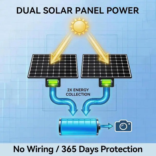 Alt view image 6 of 7 - 4G LTE Solar Security Camera Outdoor, Dual Lens 4K 8MP Wireless Camera with Dual Solar Panels, No WiFi Needed, 360° PTZ Color Night Vision, PIR Motion Detection, 2-Way Audio for Farm