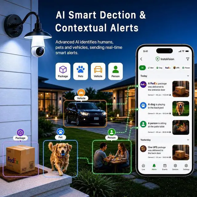 Alt view image 3 of 7 - Light Bulb Security Camera, Smart AI Cam 2K HD Outdoor Lightbulb Camera, 5G&2.4G WiFi PTZ Camera, 1000-Lumen LED, Color Night Vision, 911 Emergency Calling, Motion Dection (4Pack)