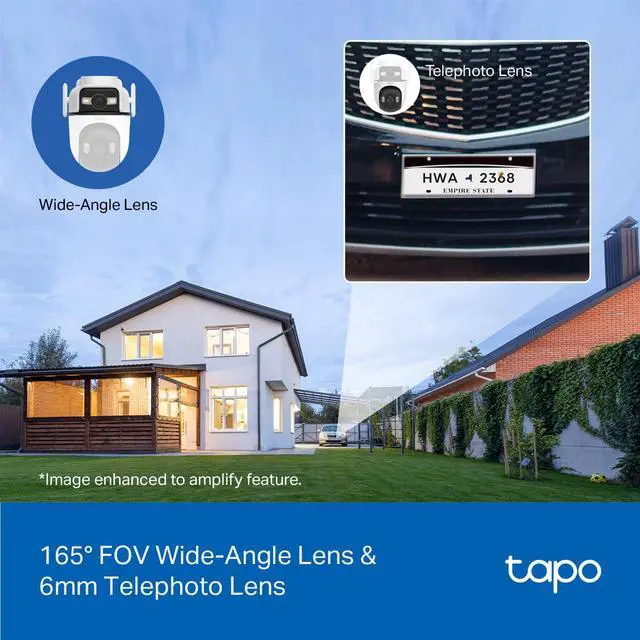 Alt view image 3 of 7 - Tapo 2K Outdoor Dual Lens Pan/Tilt Wi-Fi or PoE/DC Wired Security Camera - 165° Wide-Angle + 6mm Zoom Lens, Free Person/Vehicle Detect, 360 View, Subscription-Free SD Storage or Optional Cloud - C545D