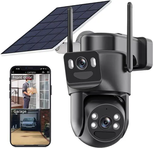 Main image of Dual Lens Solar Security Cameras Wireless Outdoor, 360° View Pan/Tilt Home Security Camera with 6MP Color Night Vision, Motion Detection, 2-Way Audio, Spotlight Siren, Easy to Install, 2.4G WiFi