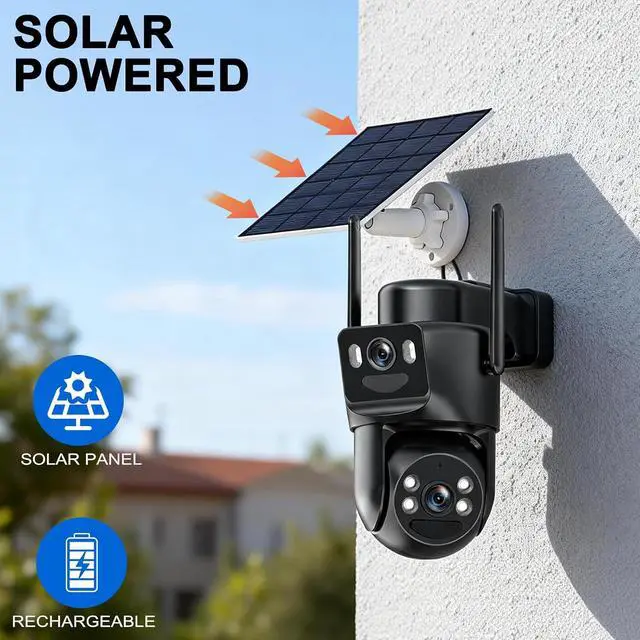 Alt view image 2 of 7 - Dual Lens Solar Security Cameras Wireless Outdoor, 360° View Pan/Tilt Home Security Camera with 6MP Color Night Vision, Motion Detection, 2-Way Audio, Spotlight Siren, Easy to Install, 2.4G WiFi