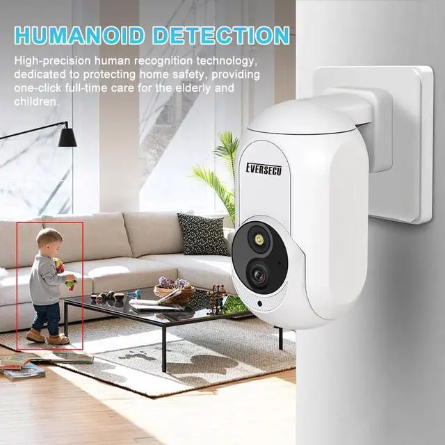 Alt view image 6 of 7 - EVERSECU 2K Plug&Play Wireless PTZ Security Camera, Built-in Power Outlet Plug, Motion detction, Humanoid Auto Tracking, 2-Way Audio, Spotlight Color Night Vision, Supports ONVIF & RTSP & Alexa(4pack)