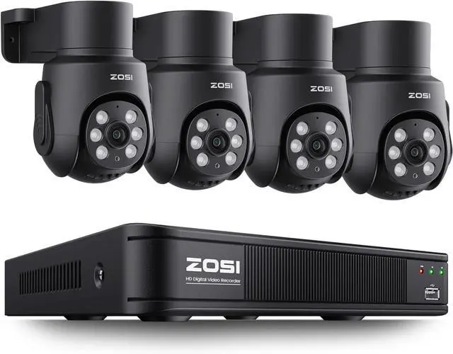 Main image of ZOSI 1080P Home Security Camera System Outdoor Indoor, 8CH 5MP-Lite CCTV DVR, 4 x 1080P Pan Tilt Weatherproof Surveillance Camera, AI Human Vehicle Detect, Night Vision, Audio Recording, No Hard Drive