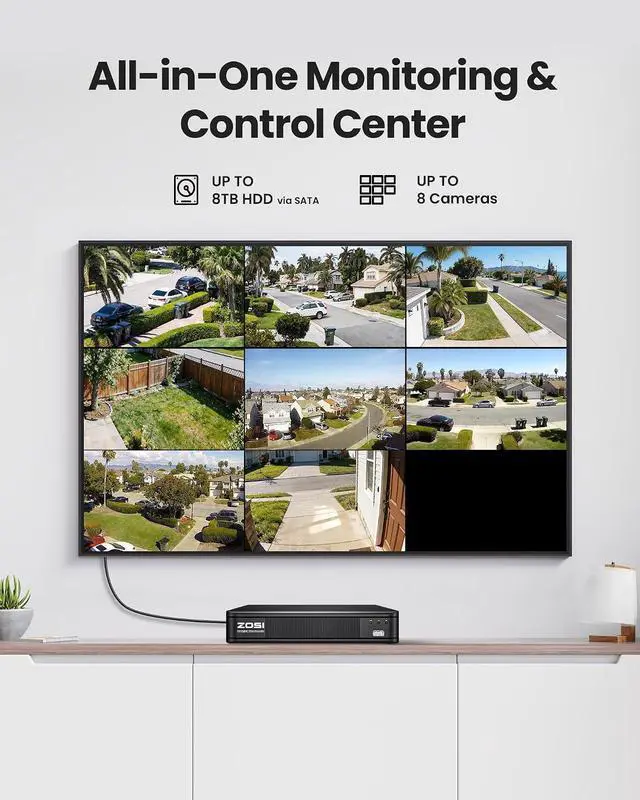 Alt view image 5 of 7 - ZOSI 1080P Home Security Camera System Outdoor Indoor, 8CH 5MP-Lite CCTV DVR, 4 x 1080P Pan Tilt Weatherproof Surveillance Camera, AI Human Vehicle Detect, Night Vision, Audio Recording, No Hard Drive