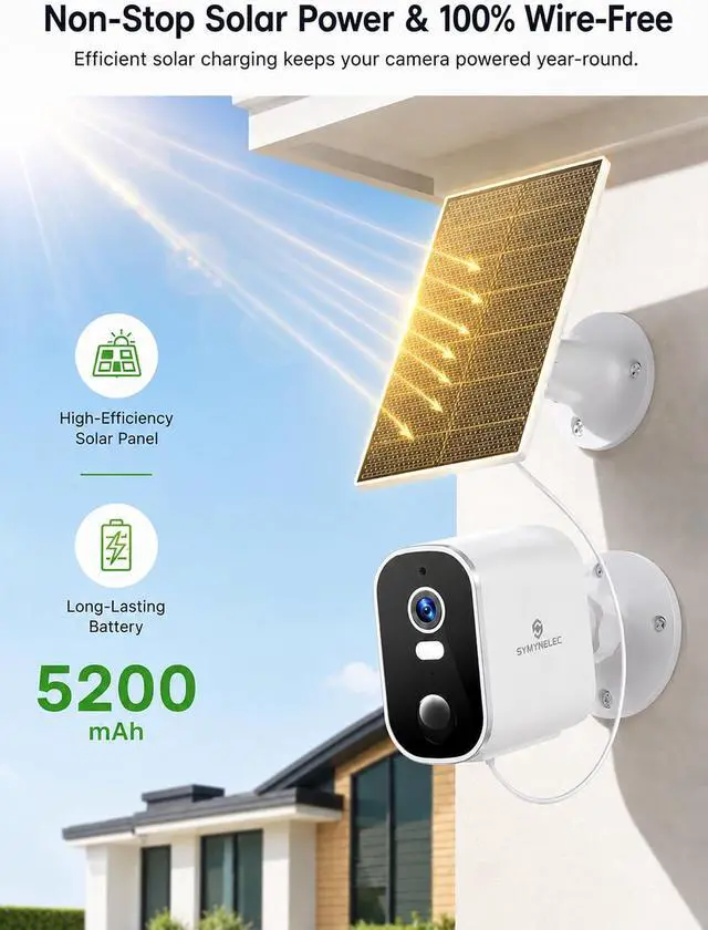 Alt view image 2 of 7 - SYMYNELEC 2K Solar Security Cameras Wireless Outdoor, 2-Pack