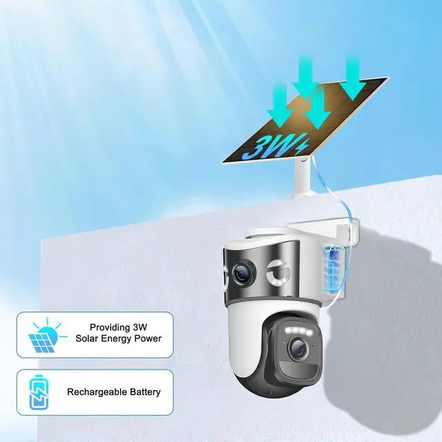 Alt view image 6 of 6 - 8MP 4K Solar Security Camera Outdoor, Dual Lens Wireless WiFi PTZ Camera, 360° Pan 90° Tilt, Color Night Vision, Auto Human Tracking, Two-Way Audio, IP66 Weatherproof Home Surveillance Camera