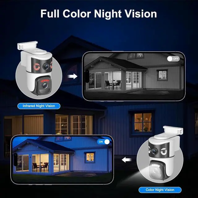 Alt view image 4 of 6 - 8MP 4K Solar Security Camera Outdoor, Dual Lens Wireless WiFi PTZ Camera, 360° Pan 90° Tilt, Color Night Vision, Auto Human Tracking, Two-Way Audio, IP66 Weatherproof Home Surveillance Camera