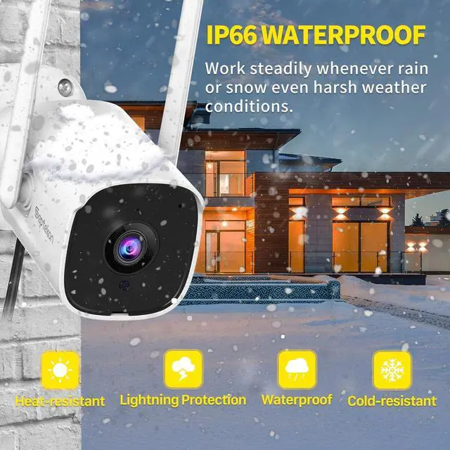 Alt view image 3 of 7 - Septekon 2K Home Security Cameras, 4 Pack Wired WiFi Outdoor Security Cameras with Night Vision, Two-Way Audio, 2.4G WiFi, IP66, Motion Detection Alarm - P30