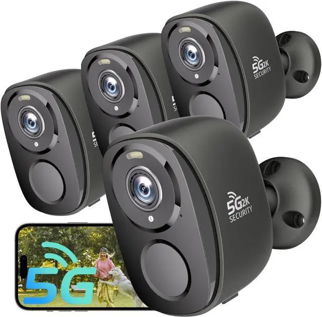 Main image of 4Pack 5G/2.4G WiFi Security Cameras, 2K Security Cameras Wireless Outdoor Battery Powered with AI Motion Detection Siren Alarm, Color Night Vision, 2-Way Talk, IP65 Waterproof, Works w/Alexa, Cloud/SD