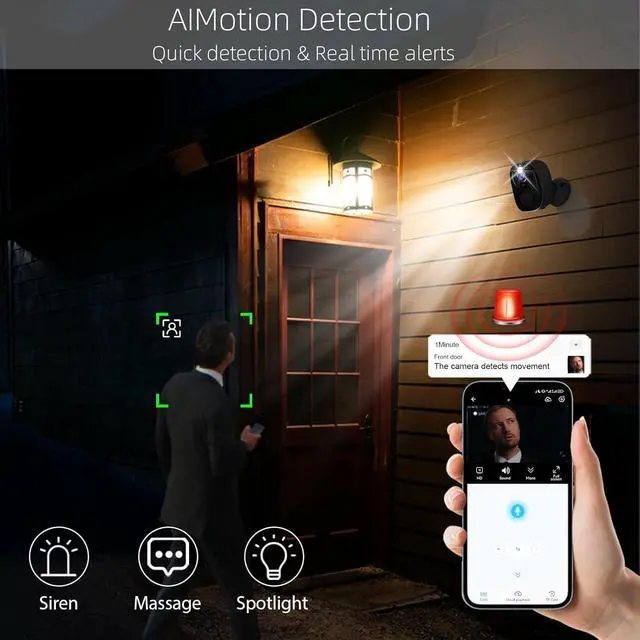 Alt view image 4 of 7 - 4Pack 5G/2.4G WiFi Security Cameras, 2K Security Cameras Wireless Outdoor Battery Powered with AI Motion Detection Siren Alarm, Color Night Vision, 2-Way Talk, IP65 Waterproof, Works w/Alexa, Cloud/SD