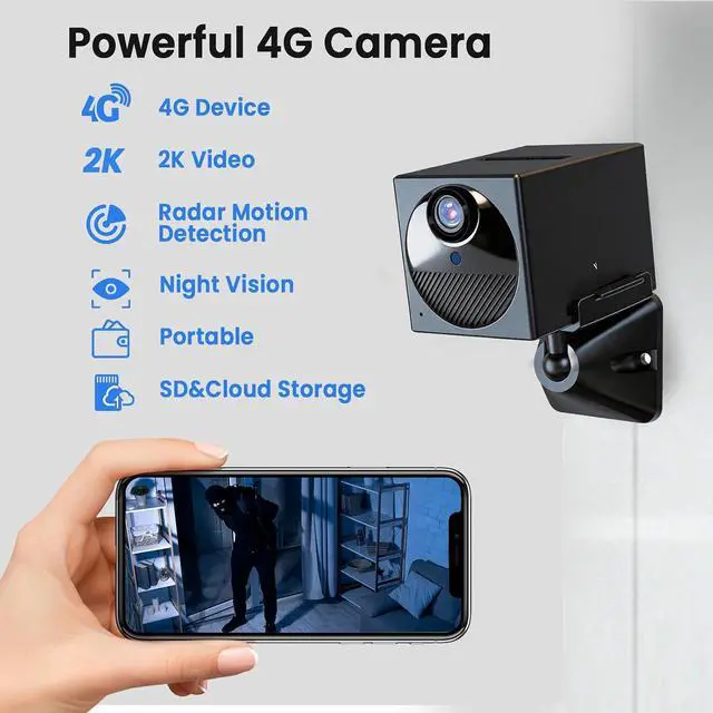 Alt view image 2 of 6 - 4G LTE Security Camera No WiFi Needed, Cellular Indoor Camera with SIM Card Slot, 2K QHD Wireless Camera, Motion Detection Alerts, Long Battery Life, Portable Camera for Home, Car, Trail Security