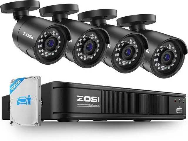 Main image of ZOSI 5MP 3K Lite CCTV Security Camera System with AI Human Vehicle Detection, 8CH H.265+ DVR and 4 x 1080p Surveillance Bullet Cameras Outdoor Indoor, 100ft Night Vision, IP66 Weatherproof, 500GB HDD