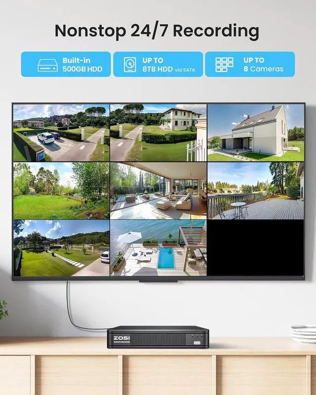 Alt view image 5 of 7 - ZOSI 5MP 3K Lite CCTV Security Camera System with AI Human Vehicle Detection, 8CH H.265+ DVR and 4 x 1080p Surveillance Bullet Cameras Outdoor Indoor, 100ft Night Vision, IP66 Weatherproof, 500GB HDD