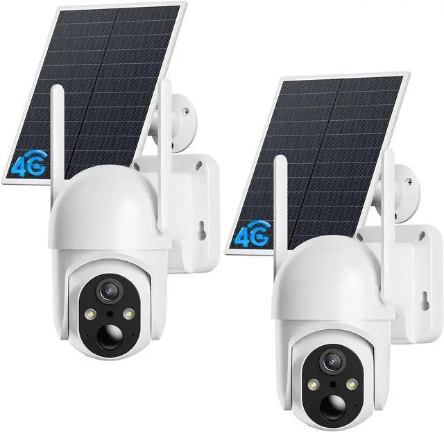 Main image of ELYSOO 4G LTE Cellular Security Camera, 2 Pack Solar Powered Outdoor Cameras No WiFi Needed for Farm&Ranch, 360° View, 2K Night Vision, Built in SIM Card(Support Verizon/AT&T/T-Mobile) - White