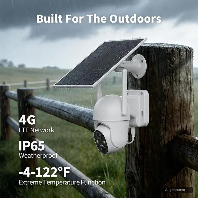 Alt view image 4 of 7 - ELYSOO 4G LTE Cellular Security Camera, 2 Pack Solar Powered Outdoor Cameras No WiFi Needed for Farm&Ranch, 360° View, 2K Night Vision, Built in SIM Card(Support Verizon/AT&T/T-Mobile) - White