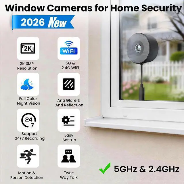 Alt view image 2 of 7 - 2 PackWindow Camera, 2K 3MP WiFi Dome Cameras for Home Security for Indoor & Outdoor Monitoring, with Full Color Starlight Night Vision, AI Human/Motion Detection, Easy Install, 24/7 Recording