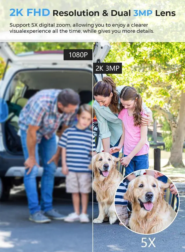Alt view image 3 of 7 - Outdoor Camera Wireless for Home Security, 2K/6MP Outside WiFi Cameras IP66 PTZ Outdoor Camera with Dual Lens, Auto Tracking,Human Detection,Color Night Vision,24/7 Record,Two-Way Audio,Support Alexa