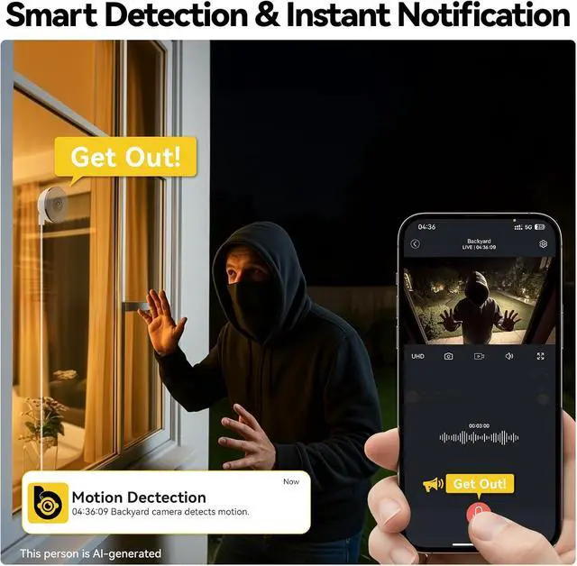 Alt view image 4 of 7 - Window Camera 2 Pack, 4MP Indoor Camera with Phone App, Dual-Band WiFi 6 Cameras for Home Security with Full Color Night Vision, AI Person & Motion Detection, 24/7 Recording, Compatible with Alexa