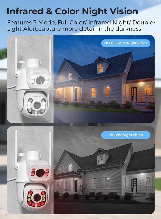 Alt view image 5 of 7 - Outdoor Camera Wireless for Home Security, 2K/6MP Outside WiFi Cameras IP66 PTZ Outdoor Camera with Dual Lens, Auto Tracking,Human Detection,Color Night Vision,24/7 Record,Two-Way Audio,Support Alexa