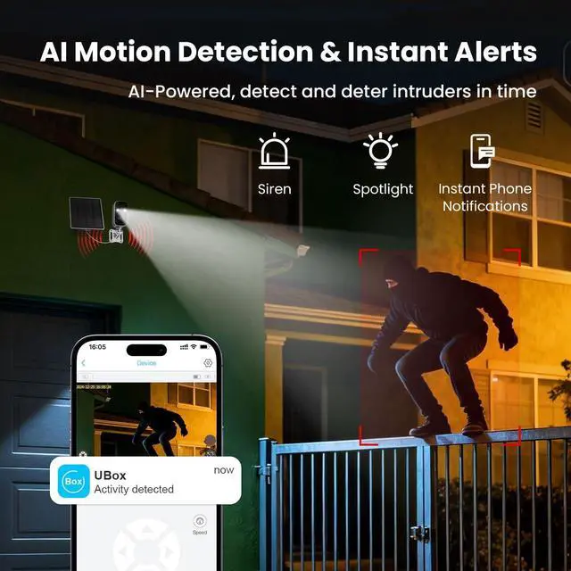 Alt view image 3 of 7 - 2K Security Camera Wireless Outdoor, Free Cloud Storage, Solar Powered WiFi Cameras for Home Security with AI Motion Detection, Instant Alert, SD Storage, IP66 Waterproof, 2.4GHz, 2 Pack