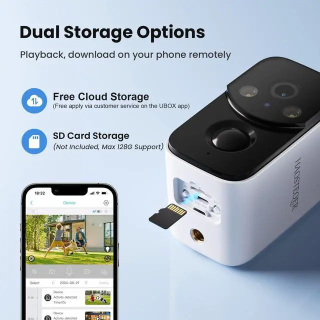 Alt view image 7 of 7 - 2K Security Camera Wireless Outdoor, Free Cloud Storage, Solar Powered WiFi Cameras for Home Security with AI Motion Detection, Instant Alert, SD Storage, IP66 Waterproof, 2.4GHz, 2 Pack