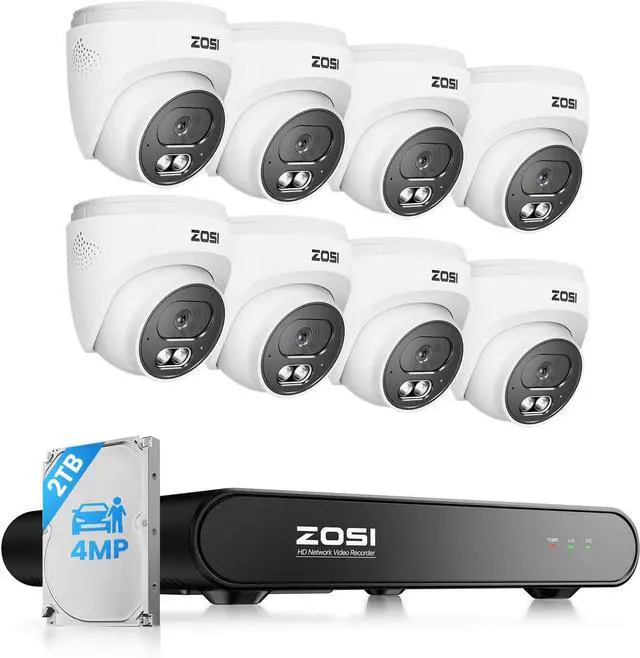 Main image of ZOSI C220 8CH 4MP QHD 2.5K PoE Home Security Camera System, 8CH 5MP 3K NVR with 2TB HDD for 24/7 Record, 8 x 4MP(1440p) Dome IP Cameras Outdoor Indoor, Smart AI Human Detection, Two-Way Audio