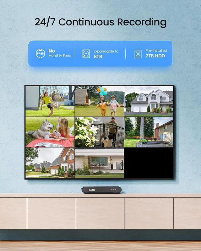 Alt view image 6 of 7 - ZOSI C220 8CH 4MP QHD 2.5K PoE Home Security Camera System, 8CH 5MP 3K NVR with 2TB HDD for 24/7 Record, 8 x 4MP(1440p) Dome IP Cameras Outdoor Indoor, Smart AI Human Detection, Two-Way Audio