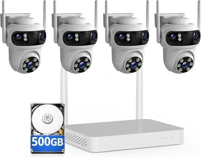Main image of Camcamp Wireless Security Camera System Outdoor, Triple-Lens Security Cameras, 24/7 Recording, Auto Tracking, 10CH NVR with 500GB HDD, 360° PTZ, 2K Color Night Vision, No Monthly Fee, 4 Cam 12 Views