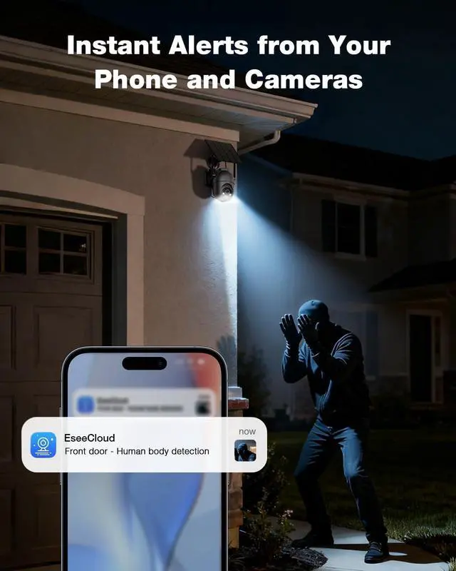 Alt view image 7 of 7 - SEHMUA Security Cameras Wireless Outdoor (4-cam-kit), No Subscription Required, Color Night Vision, 360° PTZ, 4MP Live View, Instant Alerts, Solar Security Camera System Works 2.4G & 5G WiFi for Home