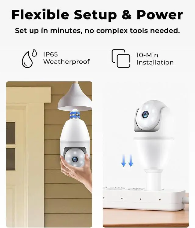 Alt view image 7 of 7 - Light Bulb Security Camera 2 Packs, 5G&2.4GHz 2K Security Cameras Wireless Outdoor 360° PTZ Cameras for Home Security with Color Night Vision, 2 Way Talk, AI Human Detection, Screw in Light Socket