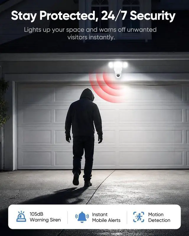 Alt view image 7 of 7 - Floodlight Camera Hardwired 6500LM, 2K+ UHD Outdoor Security Camera, 360° Pan & Tilt View, AI Detection & Tracking, 24/7 Recording, Color Night Vision, 5GHz/2.4GHz WiFi, Compatible with Alexa