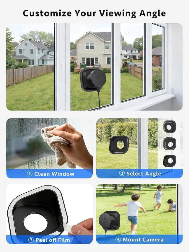 Alt view image 2 of 7 - Septekon 2 Pack 2K Window Security Camera with No-Drill 18° Tilt Angle Mount, Dual-Band 2.4GHz & 5GHz WiFi, Indoor Camera for Outdoor Monitoring, Color Night Vision, AI Human Detection, Black