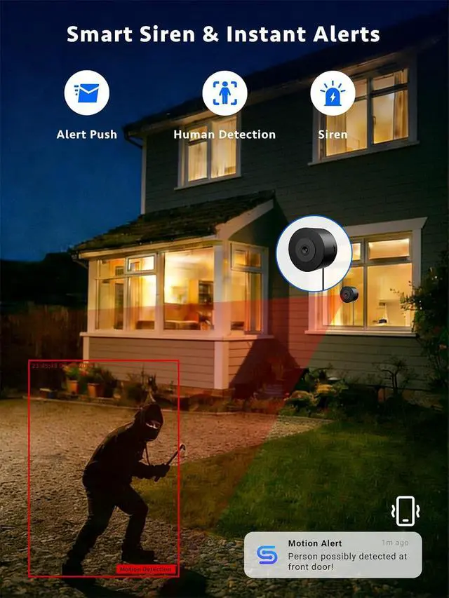 Alt view image 4 of 7 - Septekon 2 Pack 2K Window Security Camera with No-Drill 18° Tilt Angle Mount, Dual-Band 2.4GHz & 5GHz WiFi, Indoor Camera for Outdoor Monitoring, Color Night Vision, AI Human Detection, Black