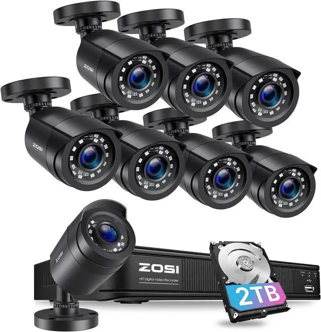 Main image of ZOSI H.265+ 1080p Security Camera System Outdoor Indoor, 5MP Lite CCTV DVR 8 Channel with 2TB HDD for 24/7 Record & 8 x 1080p Weatherproof Surveillance Bullet Camera, Remote Access, Motion Detection