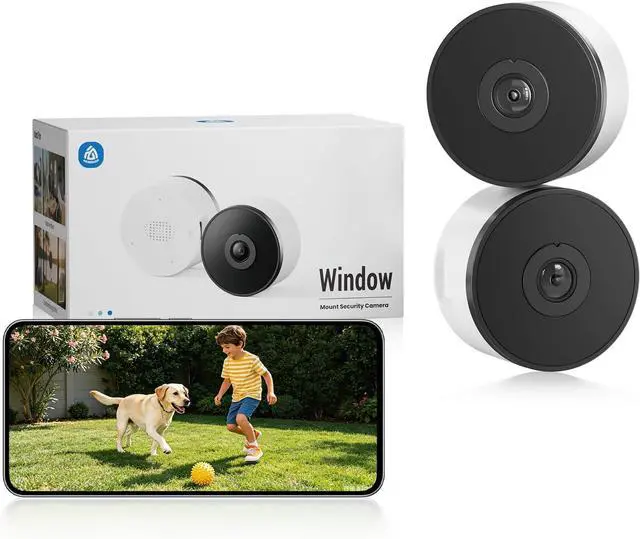 Main image of 3MP 2K Window Camera, Window Camera for Home Security, 2.4GHz & 5GHz WiFi, Full Color Night Vision, Person & Motion Detection, Anti-Glare, Anti-Reflection, No-Drilling, 2 Pack