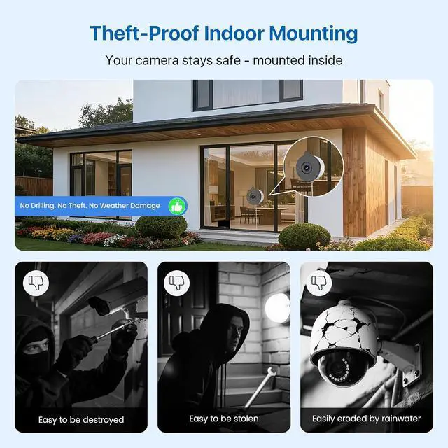 Alt view image 2 of 7 - 3MP 2K Window Camera, Window Camera for Home Security, 2.4GHz & 5GHz WiFi, Full Color Night Vision, Person & Motion Detection, Anti-Glare, Anti-Reflection, No-Drilling, 2 Pack