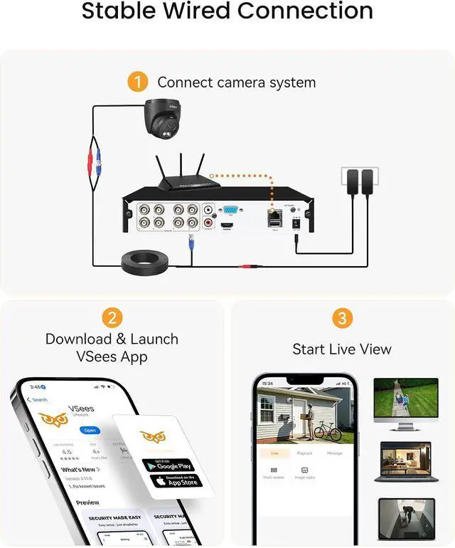 Alt view image 7 of 7 - Anlapus 4K Home Security Camera System Outdoor Indoor, H.265+ 8CH CCTV DVR with AI Human Vehicle Detection, 4 x Wired Surveillance Dome Camera, 80ft Night Vision, Audio Recording, Remote Access
