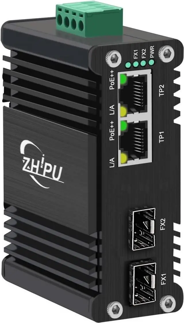 Main image of Mini Industrial 2 Ports Gigabit 90W PoE++ Switch with DC4857V Dual Redundant Power Input, 48V PoE Switch with 2 SFP, IEEE802.3af/at/bt @189W, for VoIP Systems/Solar Power/RV Truck