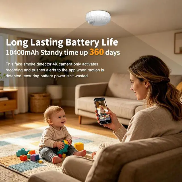 Alt view image 3 of 7 - Hidden Camera Smoke 4K HD Rotatable Wireless WiFi Camera Detector Mini Security Cam with Night Vision and Motion Activated Camera Long Battery Life Low Power Consumption Nanny Cam for Indoor