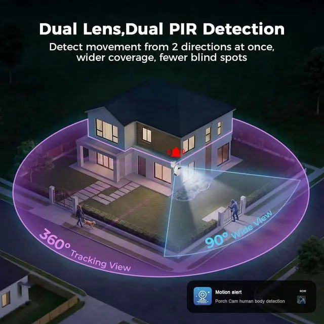 Alt view image 3 of 7 - Dual Lens Solar Security Camera Wireless Outdoor 2.5K HD No Blind Spot with PIR Motion Detection, 360° PTZ, Full Color Night Vision, 5G/2.4GHz WiFi, IP65 Waterproof for Home, Business & Outdoor Use