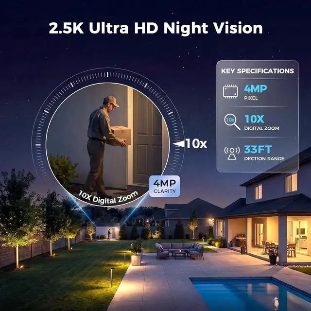 Alt view image 4 of 7 - Dual Lens Solar Security Camera Wireless Outdoor 2.5K HD No Blind Spot with PIR Motion Detection, 360° PTZ, Full Color Night Vision, 5G/2.4GHz WiFi, IP65 Waterproof for Home, Business & Outdoor Use