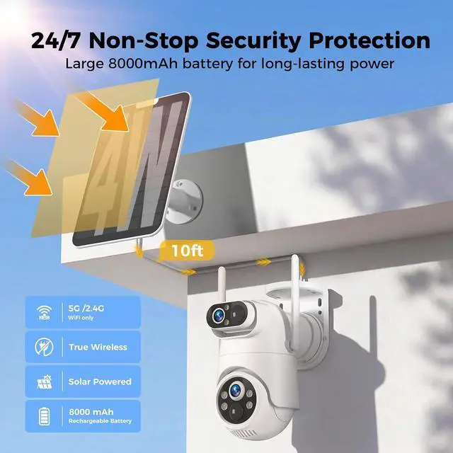 Alt view image 5 of 7 - Dual Lens Solar Security Camera Wireless Outdoor 2.5K HD No Blind Spot with PIR Motion Detection, 360° PTZ, Full Color Night Vision, 5G/2.4GHz WiFi, IP65 Waterproof for Home, Business & Outdoor Use
