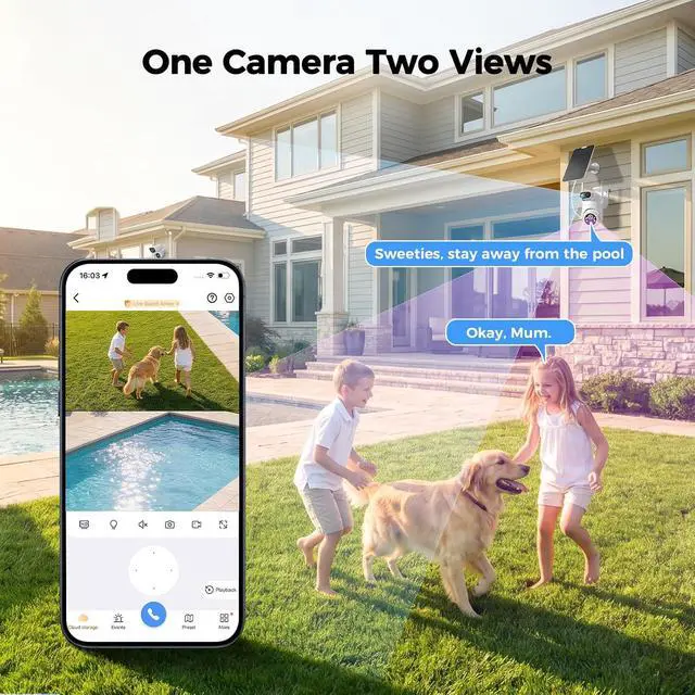 Alt view image 6 of 7 - Dual Lens Solar Security Camera Wireless Outdoor 2.5K HD No Blind Spot with PIR Motion Detection, 360° PTZ, Full Color Night Vision, 5G/2.4GHz WiFi, IP65 Waterproof for Home, Business & Outdoor Use