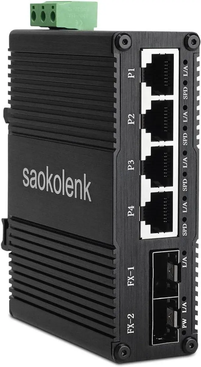 Main image of Industrial 4 Ports Gigabit Ethernet Switch with 2 SFP Din Rail 85-250V AC 1000M Network Switch Unmanaged Wall Mounts 4 RJ45 2 SFP Fiber Switch (Non-PoE Type)