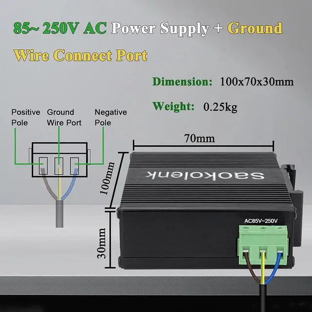 Alt view image 2 of 7 - Industrial 4 Ports Gigabit Ethernet Switch with 2 SFP Din Rail 85-250V AC 1000M Network Switch Unmanaged Wall Mounts 4 RJ45 2 SFP Fiber Switch (Non-PoE Type)
