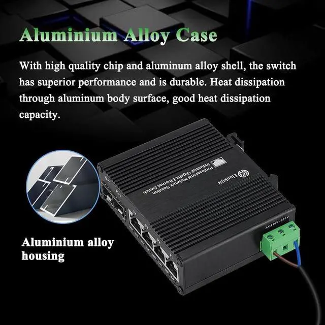 Alt view image 4 of 7 - Industrial 4 Ports Gigabit Ethernet Switch with 2 SFP Din Rail 85-250V AC 1000M Network Switch Unmanaged Wall Mounts 4 RJ45 2 SFP Fiber Switch (Non-PoE Type)