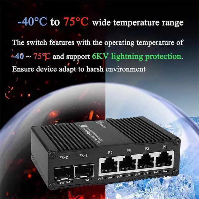 Alt view image 6 of 7 - Industrial 4 Ports Gigabit Ethernet Switch with 2 SFP Din Rail 85-250V AC 1000M Network Switch Unmanaged Wall Mounts 4 RJ45 2 SFP Fiber Switch (Non-PoE Type)