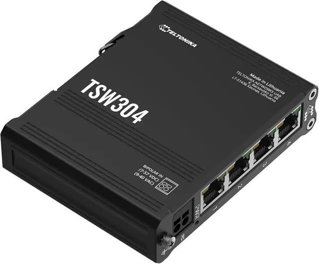 Alt view image 2 of 7 - Teltonika TSW304 TSW304000001 Industrial Unmanaged PROFINET Ethernet Switch, 4X Gigabit Ethernet Ports, PROFINET Certified, DIN Rail Mountable, Plug-and-Play, North America Version