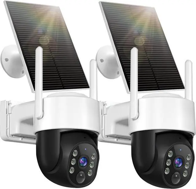 Main image of Chpuss Solar Security Camera Wireless Outdoor, 2K HD Surveillance Solar Powered WiFi Camera, Color Night Vision, PIR Detection, 360° View, 2-Way Talk, Spotlight Siren Alarm (Black & White - 2PACK)